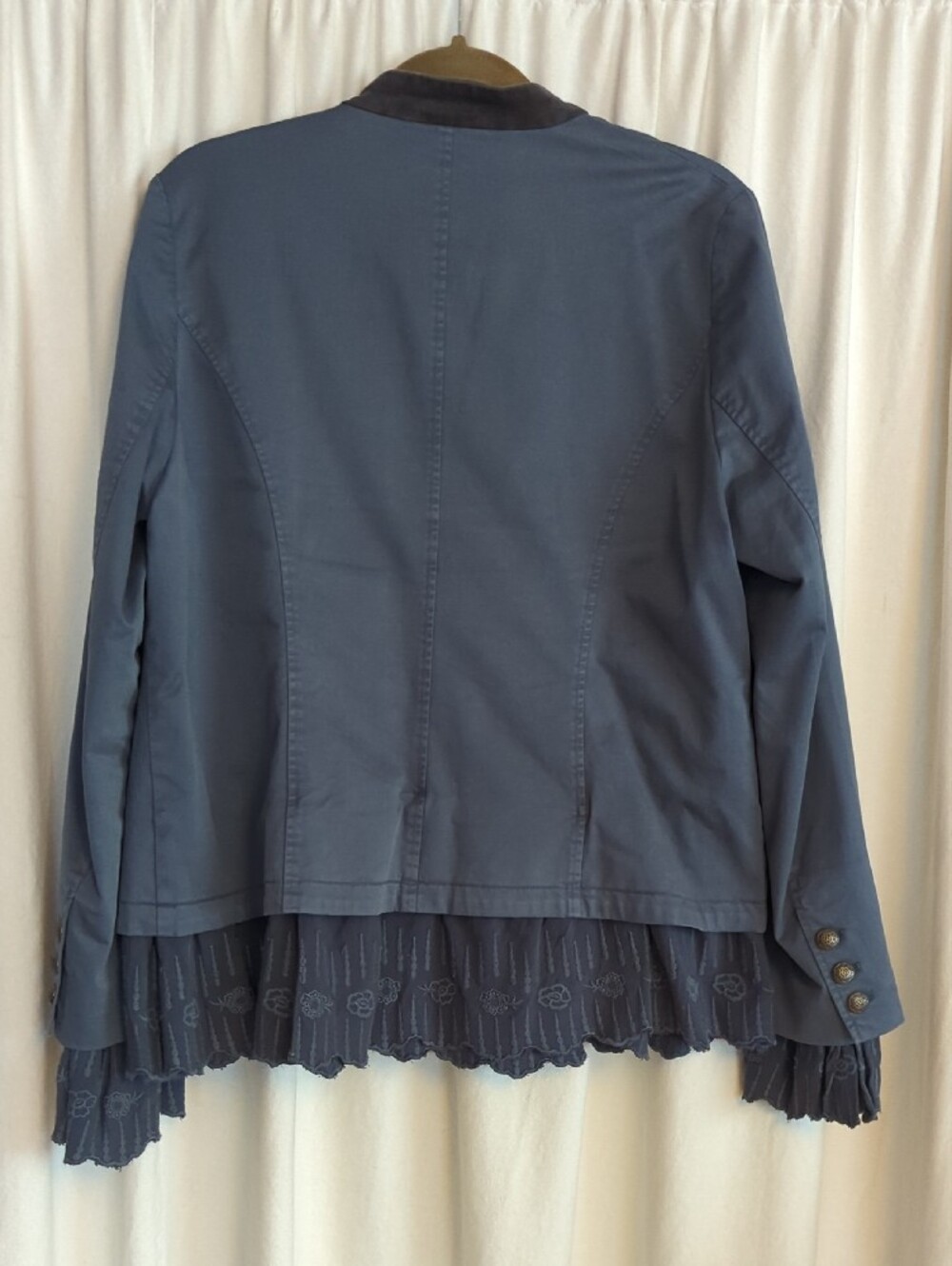Sundance Gray Military-Style Jacket W/Decorative Charcoal Lace Trim - Picture 8 of 8